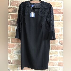 NWT Talbots Black Long Sleeve Dress with Lace Detail size 10